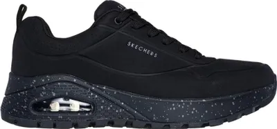 A black Skechers sneaker shown from the side.