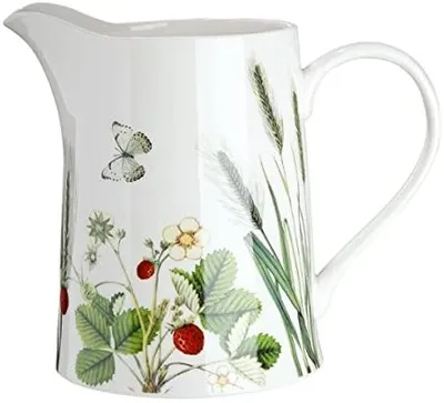 Produktbild von GILDE Krug / Vase, "Wild Flowers", Schmetterlingmotiv, Blumenmuster, Porzellan, weiß, VE 4, L. 12.8 cm, B. 20 cm, H. 17.5 cm