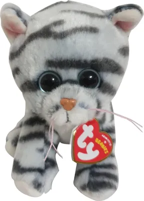 Zdjęcie produktu dla TY 42304 Tabby Cat Millie, szary kot 15 cm, Beanie Babies, pluszowa zabawka makrela