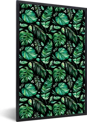 Produktbild von MuchoWow® MuchoWow® Gerahmtes Poster Vintage - Blätter - Grün 60x90 cm - Poster mit zchwarzem Bilderrahmen - Kunst