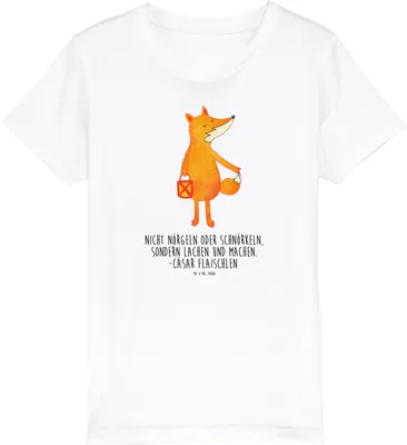 Produktbild von Mr. & Mrs. Panda Kleinkinder T-Shirt Fuchs Laterne 7-8 Jahre (122/128) - Weiß - Geschenk, Kinder Bio, Öko, Kindershirt, Gute Laune, Sankt Martin, Optimistisch, Teenager