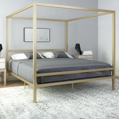 Immagine prodotto di Letto a baldacchino moderno in metallo dorato, dimensione super king, 213 x 199 x 187 cm (lunghezza x larghezza x altezza)