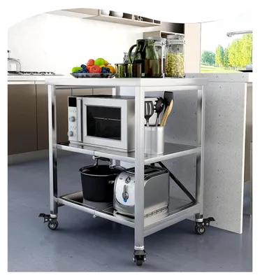Produktbild von Servierwagen mit 3 Etagen aus Edelstahl, klappbar, mit Feststellbremse, für Küche, Büro, Bad (Farbe: Silber, Größe: 60x45x80CM)