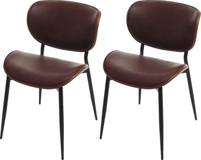 Produktbild von 2er-Set Esszimmerstuhl HWC-O45, Stuhl, Bugholz Kunstleder 280g/m² Walnuss-Optik, vintage braun