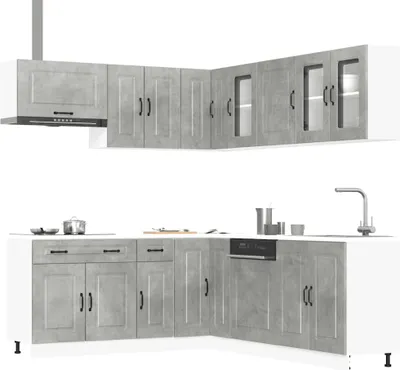 Produktbild von Möbel 11-tlg. Küchenschrank-Set Kalmar Betongrau Holzwerkstoff - Küchenschränke 3314915