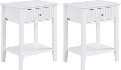 Produktbild von Nachttisch 2er-Set 1 Schublade & 1 Ablage – MDF – Weiß – NIRIVA