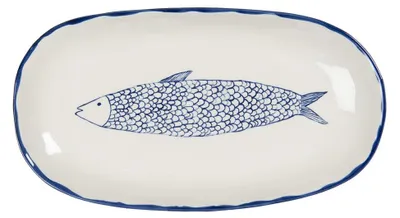 Image de Clayre & Eef Plat de service 30x16x3 cm Beige Bleu Céramique Poisson