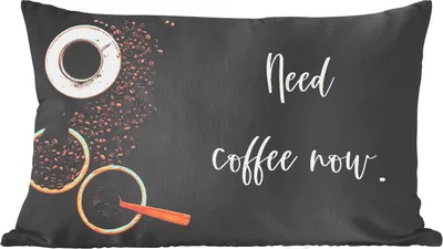 Produktbild von MuchoWow® Zierkissen Sofakissen Wohnzimmer Dekokissen 50x30 cm Zitate - Kaffee - Sprichwörter - Ich brauche jetzt Kaffee. - Wohnzimmerdekoration - Polster mit Photo