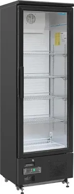 Obrázok produktu pre Chladnička Polar s 1 sklenenými dverami - 370 litrov, 4 kolieska, čierna