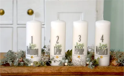 Produktbild von Advent-Set "Hoffnung-Liebe-Freude-Weihnacht" Weiß 180 x Ø 60 mm