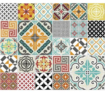 Obrázok produktu pre Samolepiace nálepky na obklady do kuchyne a kúpeľne – 30 nálepiek v štýle cementových obkladov (Azulejos Lautaro) – 30 nálepiek s rozmermi 15 x 15 cm