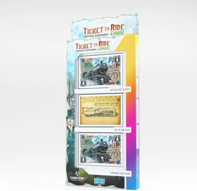 The image shows the packaging of Ticket to Ride Europe Art Sleeves, with the product displayed prominently.