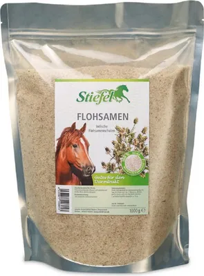 A resealable bag of Stiefel Flohsamen (psyllium husks) for horses.
