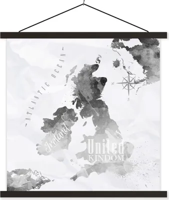 Produktbild von MuchoWow® Textilposter Weltkarte - Aquarell - Schwarz 60x60 cm mit schwarzem Rahmen - Posteraufhänger
