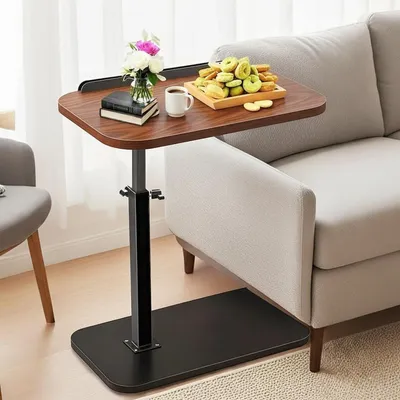 Obrázek produktu pro C-stůl, pomocný stolek, výškově nastavitelný, otočný o 360°, ořechové dřevo, 40x30 cm