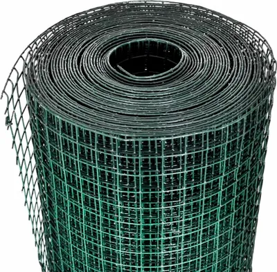 A roll of green wire mesh fencing.