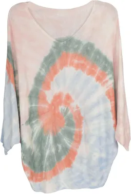 Produktbild von styleBREAKER Damen Feinstrick Poncho mit Batik Muster, 3/4 Ärmel, V-Ausschnitt, sommerlich leicht, Einheitsgröße 08010079