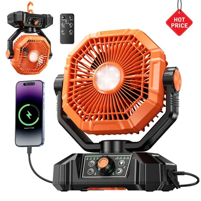 Obrázok produktu pre Ventilátor na kemping, batéria 20000 mAh, 8 úrovní nastavenia rýchlosti, farba: oranžová (model 8136)