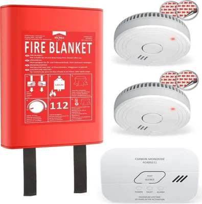 Produktbild von ELRO FF0404 Brandschutzset: Rauchmelder, CO-Melder & Löschdecke für Sicherheit