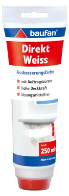 Produktbild von Baufan Direkt Ausbesserungsfarbe, Weiß mit Auftragsbürste, 250 ml