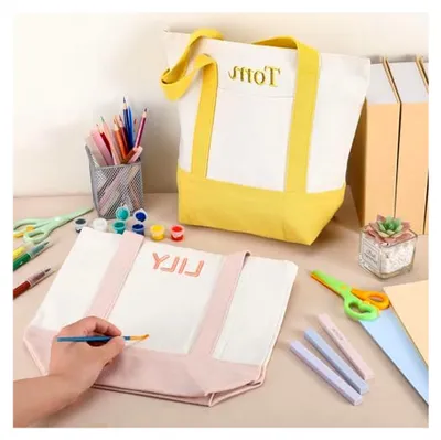 Produktbild von Mini Canvas Tote Bags 13'' x 11'' x 6'' Small Tote Shopping Bag Bulk with Pocket Handle Blank Heavy Duty Reusable Canvas'