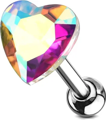 Produktbild von Helix & Tragus Ohr Piercing „Kristall Herz“ Aurora Borealis