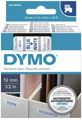 Productafbeelding van Dymo® S0720540 Schriftband D1, kunststof - gelaagd, 7 meter x 12 mm, blauw/wit