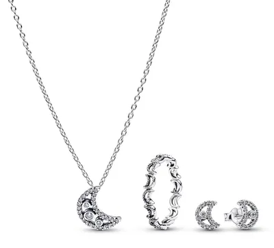 Produktbild von Pandora 21122 Schmuck-Set für Damen Silber Kette, Ohrringe und Ring Mond, 56/17,8