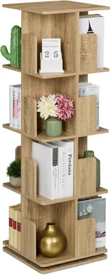 Produktbild von Drehbare Bücherregal – Holzoptik – 4 Etagen – 125,5 x 39 x 39 cm – Schmaler Regalkorpus für Bücher – CDs – Natürliches Design