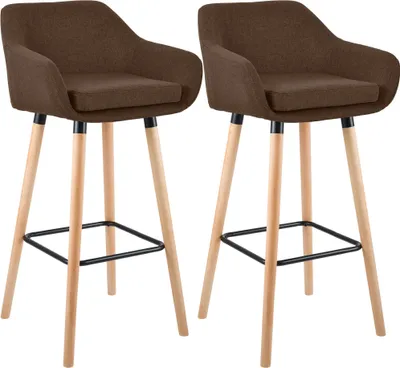 Produktbild von CLP 2er Set Barhocker Grant Stoffbezug Gestell aus Buchenholz bis 150 kg braun