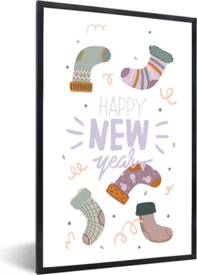 Produktbild von MuchoWow® Gerahmtes Poster Zitate - Sprichwörter - 'Frohes neues Jahr 60x90 cm - Poster mit Schwarzem Bilderrahmen Wandposter Rahmen Foto Bilder - Kunst