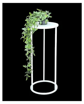 Produktbild von Blumenhocker Metall Weiß Rund Blumenständer Beistelltisch 96483 Blumensäule Modern Pflanzenständer Pflanzenhocker (60 cm)