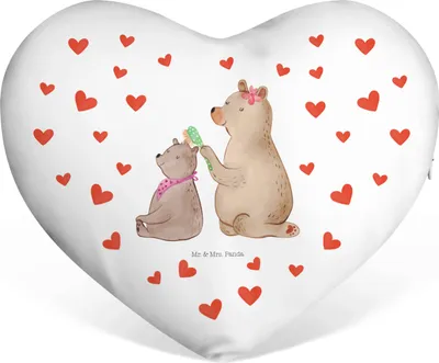 Produktbild von Mr. & Mrs. Panda Sofakissen Bär Kind - Weiß - Geschenk, Mutter, Kuschelkissen, Familie, Herzkissen, Muttertag, Herz Kissen, dekoartikel, Mama, Dekokissen