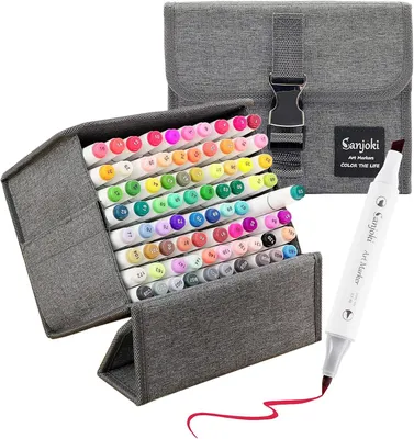Produktbild von Alkohol Marker 80 Farben, Doppelspitze, für Künstler, inklusive Tasche und Skizzenbuch