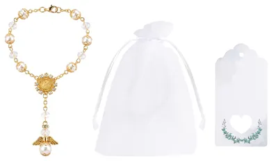 8er Set Rosenkranz-Armband mit Schutzengel, 10 mm Perlen, Gastgeschenke