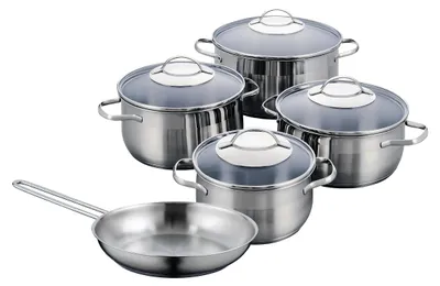 9-teiliges Kochtopf-Set, Edelstahl, Induktion, inkl. Pfanne