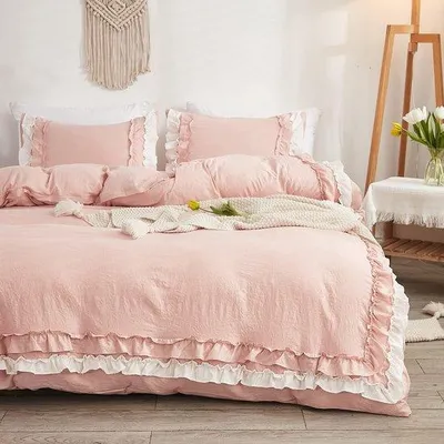 Produktbild von Bettwäsche Set mit Rüschen - Rosa, 220 x 240 cm, 3-teilig