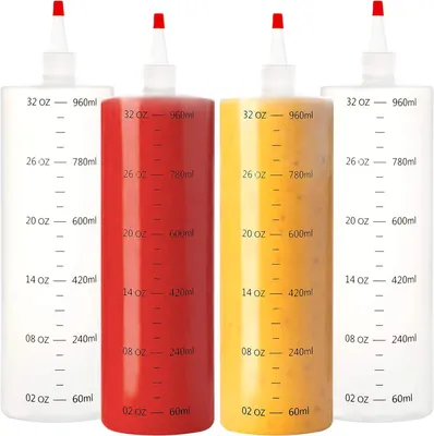 Produktbild von Youngever 4er-Set 1000 ml Mehrzweck-Kunststoff-Quetschflaschen - Rote Deckel