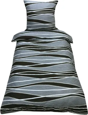Produktbild von Bettwäsche 135x200 Seersucker Mikrofaser Bettbezug Grau Schwarz Braun Welle, 2 tlg