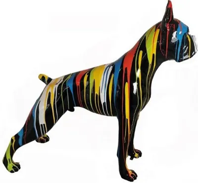 Zdjęcie produktu dla Casa Padrino designerska figura dekoracyjna pies bokser czarny / wielokolorowy 190 x h. 173 cm - Gigantyczna rzeźba dekoracyjna odporna na warunki atmosferyczne - Figura zwierzęcia do dekoracji ogrodu