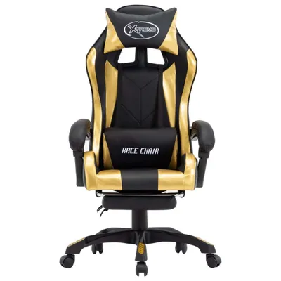 Produktbild von "2026 Aktion"Gaming-Stuhl 150kg,Drehstuhl - Bürostuhl/Stuhl für Schminktisch - mit Fußstütze Golden und Schwarz Kunstleder  - 64x65x(111,5-119)cm - Bürostühle NeuMöbel542627