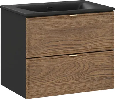 Produktbild von Badezimmerschrank 60 Cm Mit Schwarzem Waschbecken Eiche Casella Schwarz