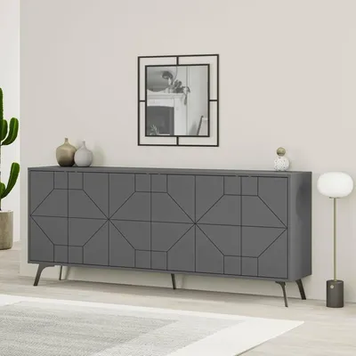 Immagine prodotto di Earl - Credenza, 184x35x77h cm Nero Antracite, 6 Ripiani