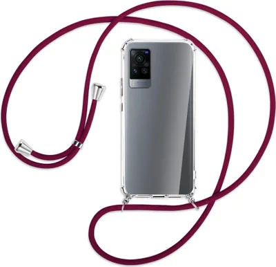 Produktbild von Handykette Backcover-Schutzhülle mit Band (Metall silberfarben) für vivo X60 Pro - dunkelrot