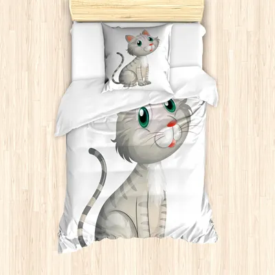 Produktbild von ABAKUHAUS Grau Mantele, Hauskatze Haustier, Milbensicher Allergiker geeignet mit Kissenbezügen, 135 cm x 200 cm - 80 x 80 cm, Mehrfarbig