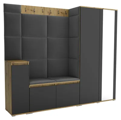Produktbild von Garderobe LUTON 8 ARTISAN -BLACK 15 - Farbe: Schwarz, moderne Garderobe 40x220x186 cm, funktionelle Lösung für den Flur, Garderobe, Möbel für den Flur