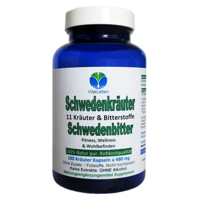 Produktbild von Schwedenkräuter 11 Bitter Kräuter & Bitterstoffe 180 Pulver Kapseln NATUR Pur ohne Zusatzstoffe.