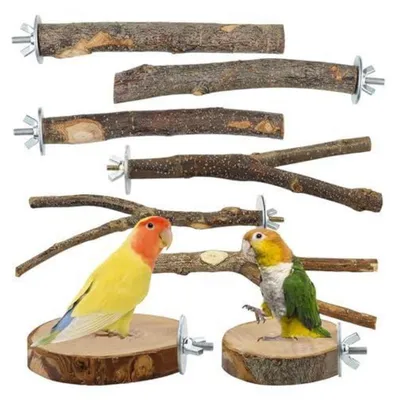 Immagine prodotto di Set di 8 giocattoli per uccelli in legno, con posatoi adatti per parrocchetti ondulati, parrocchetti, canarini e agaporni, realizzati in legno naturale