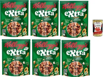 Produktbild von Cereali Extra "Frutti Secca" | Probieren Sie Getrocknete Früchte| breakfast Cereals, Müsli mit knusprigem Hafer | 6x 375g + Italian Gourmet polpa 400g