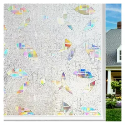 Produktbild von Fensterfolie mit Regenbogeneffekt, Sichtschutzfolie für Fenster, statisch haftend, selbstklebende Milchglasfolie mit großem Halbmondmuster 90x200 cm